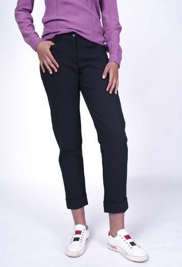 Picture of Cropped trousers with lapel, navy blue
