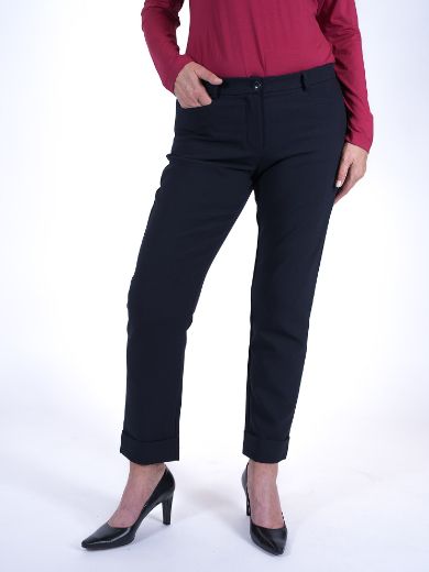 Picture of Cropped trousers with lapel, navy blue