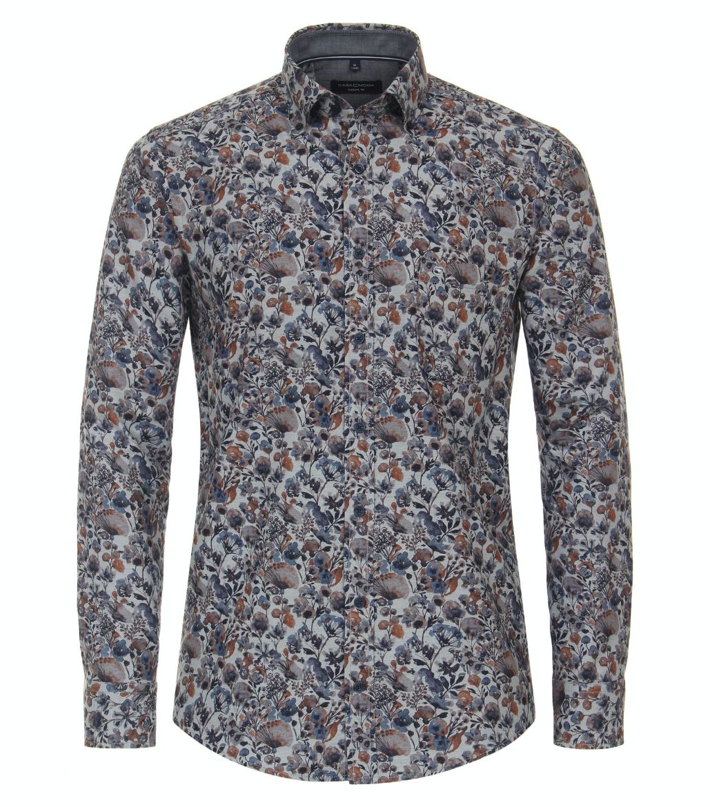 Tall Casual Fit Long Sleeve Shirt 72 cm floral blue orange